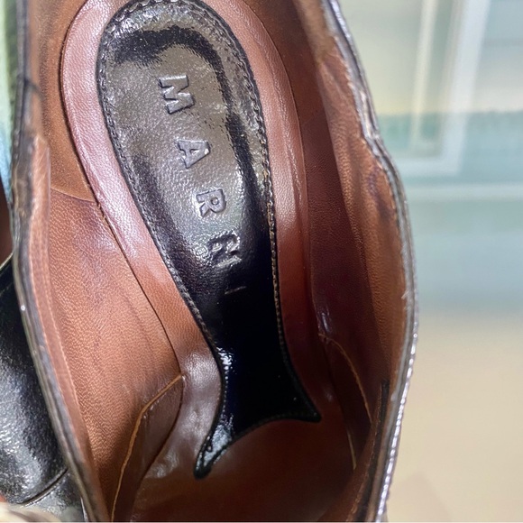 ❤️ MARNI — Great Peep toe, Lace up, Shiny Black Leather Wedge Heels ! ❤️ Size 37 - Picture 5 of 12